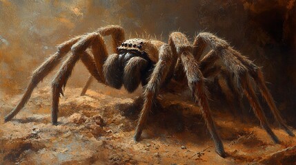 Wall Mural - Side view of a King Baboon spider, its massive size and textured body captured with precision, earthy tones blending into a soft natural background 