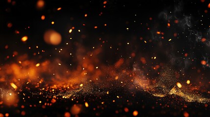 Poster - Fire embers particles over black background. Fire sparks background. Abstract dark glitter fire particles lights, 32k Resolution