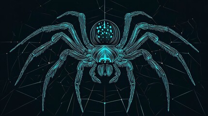 Wall Mural - Stylized vector spider, bold outlines and a balanced design emphasizing its body and long legs, perfect for icons or decorative purposes.  