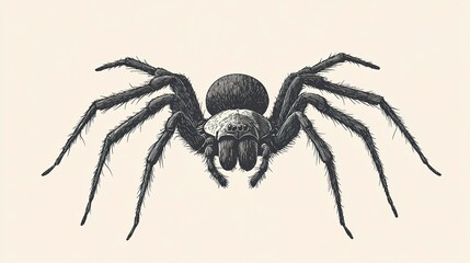 Wall Mural - Vintage-inspired vector engraving of a spider, its legs and body meticulously detailed with crosshatching, copperplate style providing a traditional look. 