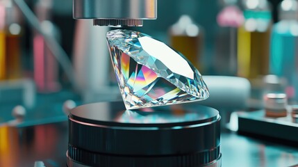 Poster - A spectrometer in a gem laboratory measuring the light refraction of a topaz.