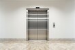 © VideoFlow - Closed stainless steel elevator doors in a modern interior with white walls and marble flooring. Minimalist architecture concept. Ai generative