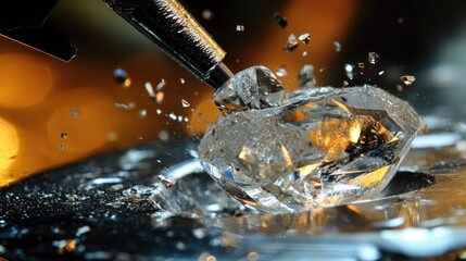 Poster - A stunning macro shot of a gemstone being cut with laser precision, emphasizing intricate facets.