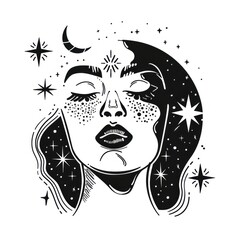 Wall Mural - surreal aesthetic cosmetics logo art illustrated stencil.