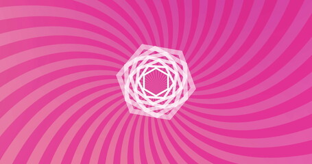 Poster - image of white hexagon outlines over rotating pink bright vibrant stripes moving in hypnotic motion