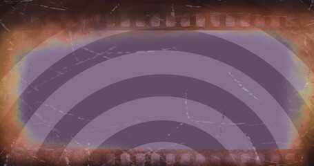 Poster - image of distressed camera film over pulsating purple bright vibrant stripes in hypnotic motion