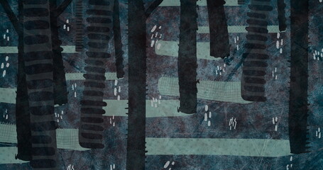 Poster - Image of tree trunks with shadows on cracked distressed pattern