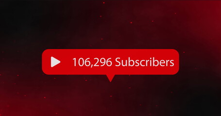 Poster - Image of red speech bubble with number of subscribers over red spots and clouds of smoke