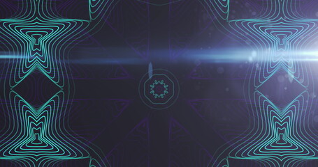 Poster - image of kaleidoscope green abstract shapes moving in hypnotic motion on dark background