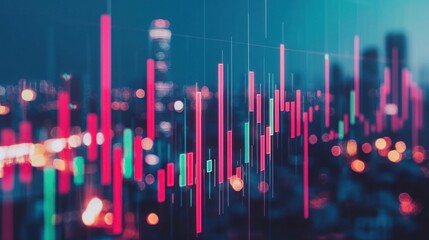 Poster - Night Cityscape with Stock Market Data Overlay
