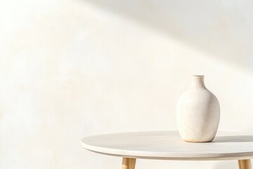 Poster - modern minimalist table set against light background with single stylish vase in focus emphasizing clean lines and