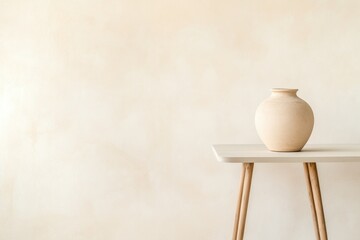 Poster - modern minimalist table set against light background with single stylish vase in focus emphasizing clean lines and
