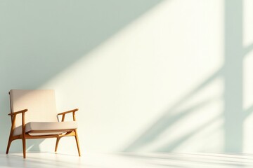 Poster - capture calm interior space focusing on empty neutral-toned wall bordered by minimalist furniture ensure soft natural