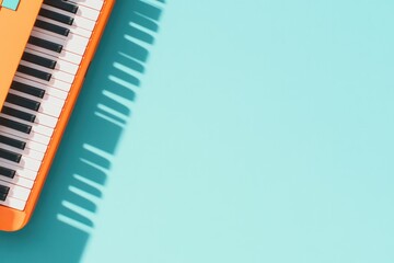 Poster - capture abstract close-up of piano keys and vibrant keyboards their shadows creating rhythmic pattern against plain