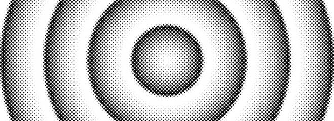 Poster - Halftone circle background. Black and white dotted circular gradient. Radial comic target texture. Grunge rough round pop art backdrop. Fading dots line epicenter wallpaper concept. Vector
