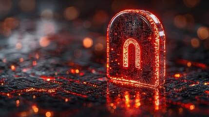 Poster - Illuminated red padlock on a surface highlighting cybersecurity measures for b2b communication and data integrity