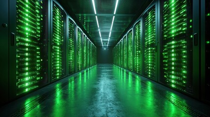 Poster - Server room with rows of servers highlighting data-driven business connections and infrastructure in modern operations