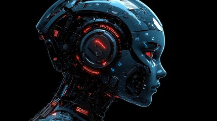 Poster - Futuristic robot head symbolizing the advancements in digital learning assistant technology and artificial intelligence