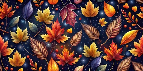 Poster - Autumn leaves in yellow and red with a seamless floral pattern and vibrant colors. autumn leaves background