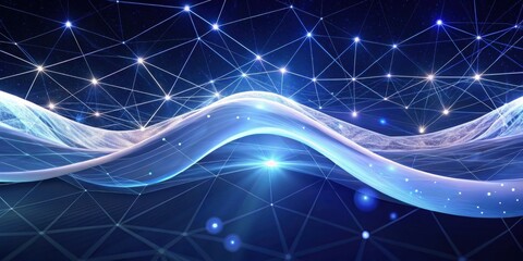 Poster - Abstract Blue Fractal Background with Stars and Glow. abstract blue background with stars