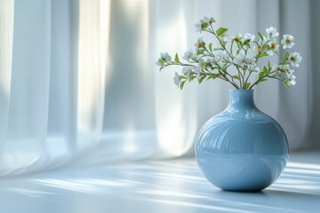 Poster - A delicate vase with blooming flowers softly illuminated by natural light, adding elegance and tranquility to any space.