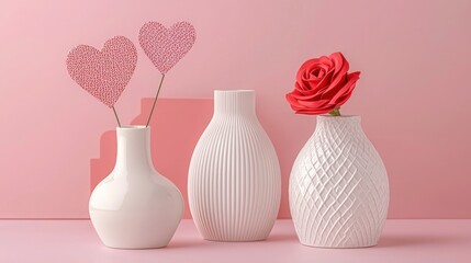 Poster - Trio of elegant vases filled with beautiful flowers creating an inspiring and colorful home decor setting