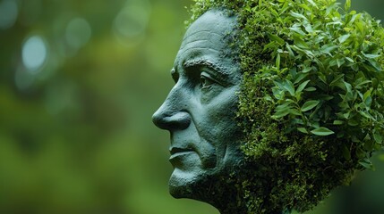 Poster - Intriguing statue of a man with a green head representing intelligent ai-powered fund management concepts