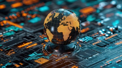 Poster - A globe resting on a circuit board symbolizing the integration of technology in intelligent asset strategies
