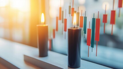 Poster - Candles on a window sill illuminated by soft light representing machine learning in financial market analysis