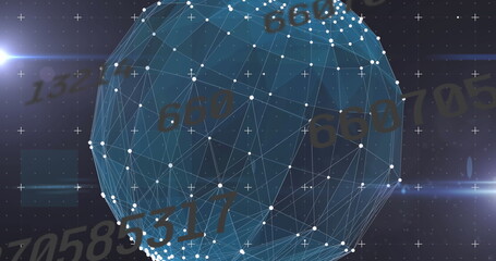 Wall Mural - Image of numbers changing over globe with network of connections in background