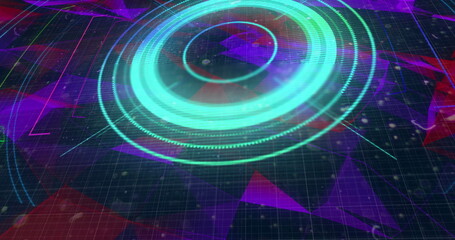 Poster - Digital image of round scope scanner against plexus network on blue background
