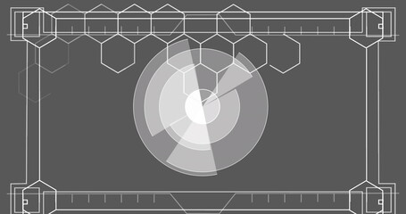 Poster - image of scope scanning with white hexagons and markers on grey background
