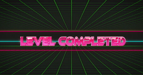Poster - Image of level completed text over colourful grids