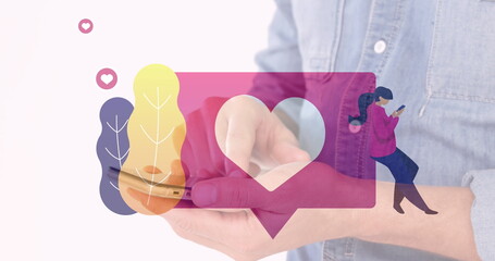 Poster - Image of heart emoji over caucasian man using a smartphone