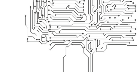 Poster - Black and white circuit electronic or electrical line with circuit board engineering technology concept vector background 