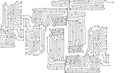 Poster - Black and white circuit electronic or electrical line with circuit board engineering technology concept vector background 