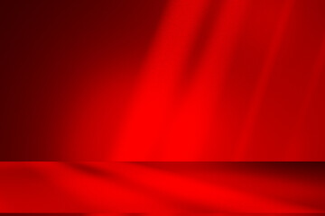 Poster - Wall interior background, studio and backdrops show products.with shadow from window color Red background for text insertion and presentation product	