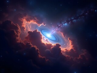 stunning cosmic nebula with vibrant colors and star clusters illuminated against the dark space
