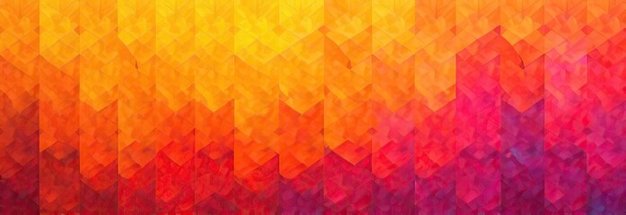 Wall Mural - Orange yellow pink abstract geometric pattern. Colorful background with space for design. Bright art backdrop. Wide banner. Panoramic