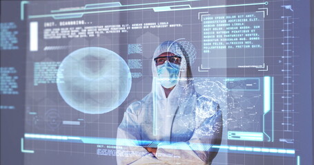 Poster - Image of male scientist behind interactive computer screen with medical data processing