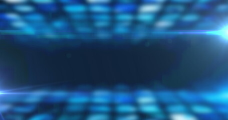Poster - image of rows of glowing blue spots of lights