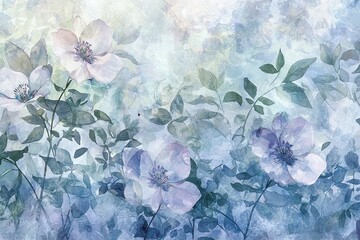 Wall Mural - soft blue floral background with delicate flowers and leaves