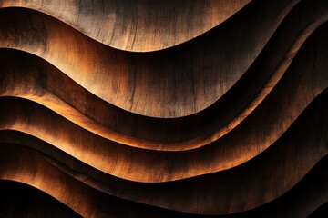 Poster - Abstract Background of Dark Brown Wooden Waves Curving and Flowing Seamlessly