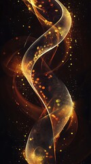 Poster - Abstract Golden Waves of Light and Energy, Sparkling Particles on Dark Background