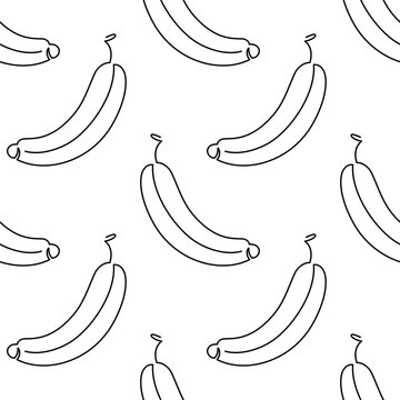 Banana fruit seamless pattern. Single line illustration. Line art Banana. One line Banana texture. Vector Outline fruit isolated on white background. Textile, fabric, texture design