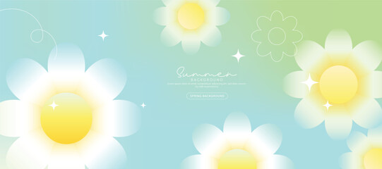 Wall Mural - spring and summer season gradient botanical art background vector. natural design with cute flowers,