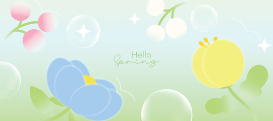 Wall Mural - spring and summer season gradient botanical art background vector. natural design with cute flowers,