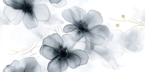 Poster - Elegant black and white floral design featuring soft blooms and delicate accents on a light background