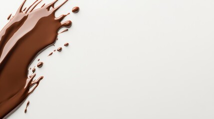 Poster - Overhead close-up of smooth melted chocolate paste on a white surface captures a glossy texture and rich detail, perfect for culinary presentations