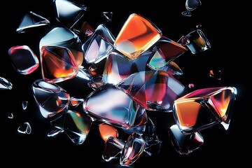 Aufkleber - Abstract 3D Render of Shattered Colorful Glass Fragments on Black Background